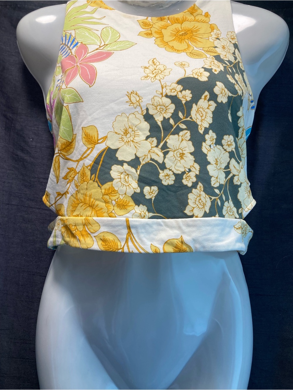 GUESS Floral Satin Sleeveless Crop Top Multicolor M